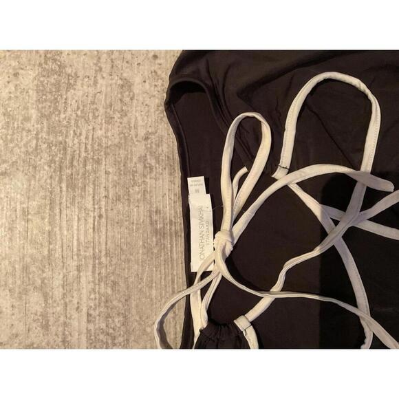 Jonathan Simkhai Flower Tie Flower Black w White Trim Stretch top sz M - Picture 2 of 5